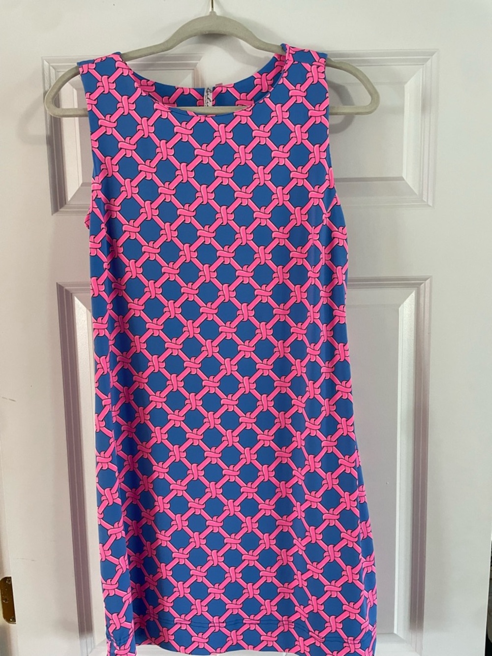 Lulu-B Blue Knit Dress with Hot Pink Chain Pattern